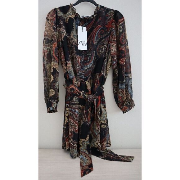 Zara Dresses & Skirts - Zara 0034/245/800 Women's Sz Large Paisley Printed Belted Willow Mini Dress